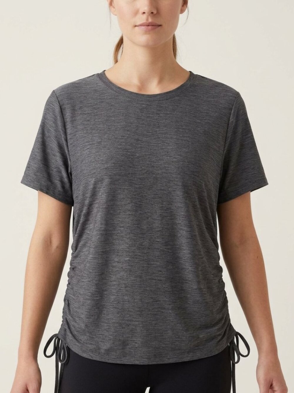 Shambhala Heathered Grey Tee with Ruching on the Sides